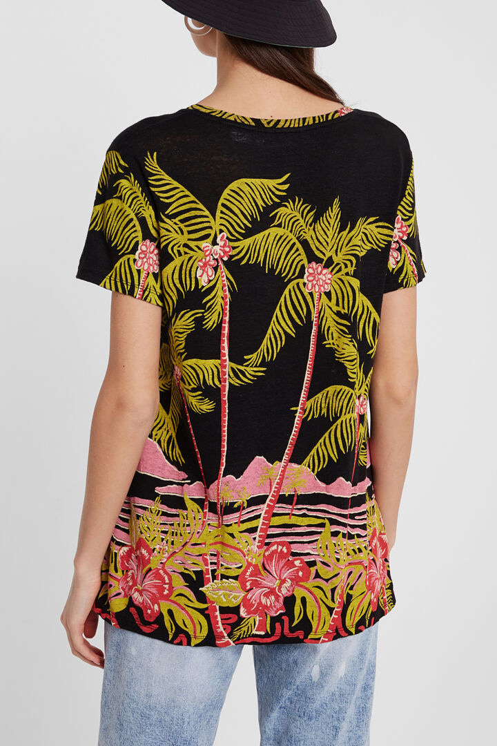 Hawaiian design linen T-shirt | Desigual