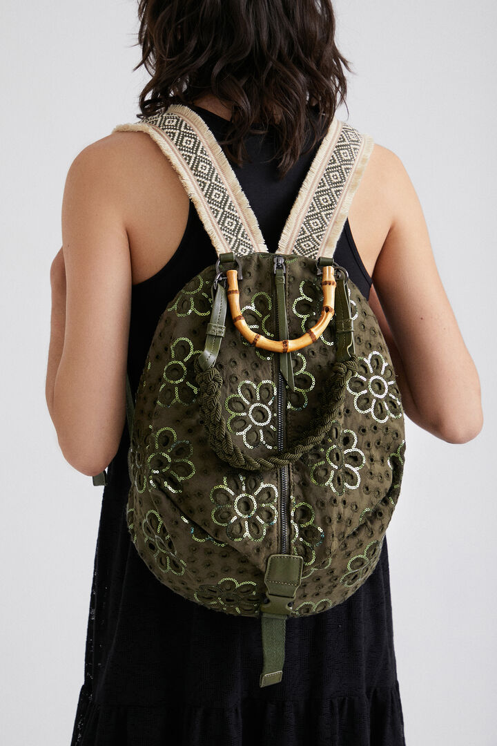 Medium-size multiposition English embroidery backpack | Desigual