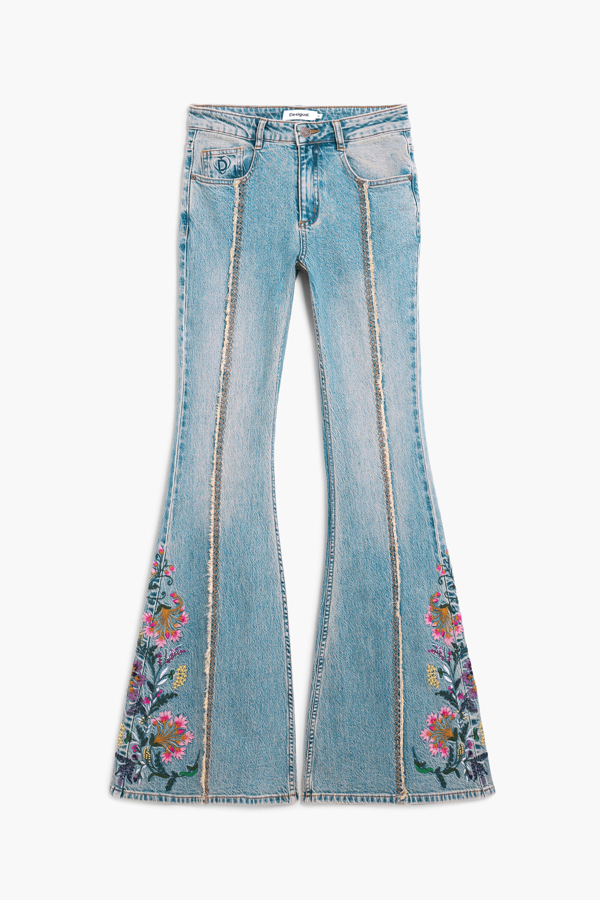 花柄ステッチ入りデニムパンツ 青 女性用 I Desigual.com