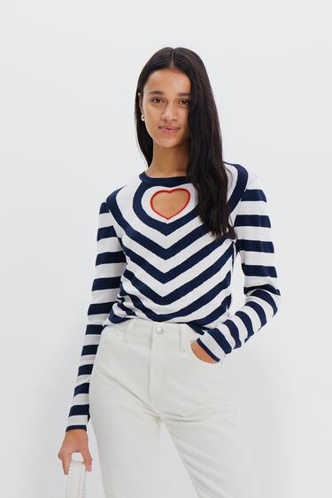 Striped heart cut-out pullover | Desigual