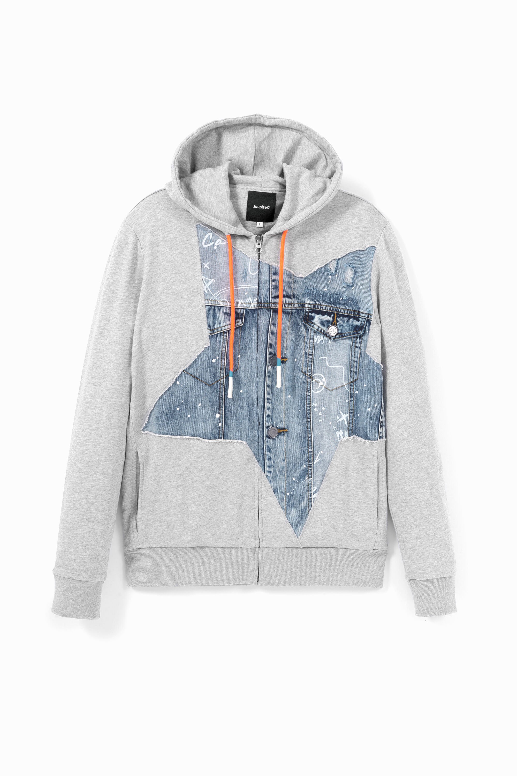Sweatshirt plush denim patch