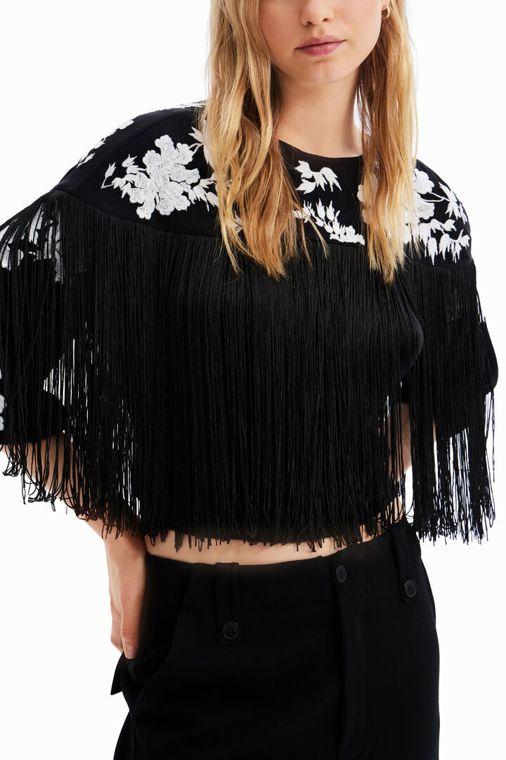 Fringed embroidered blouse | Desigual