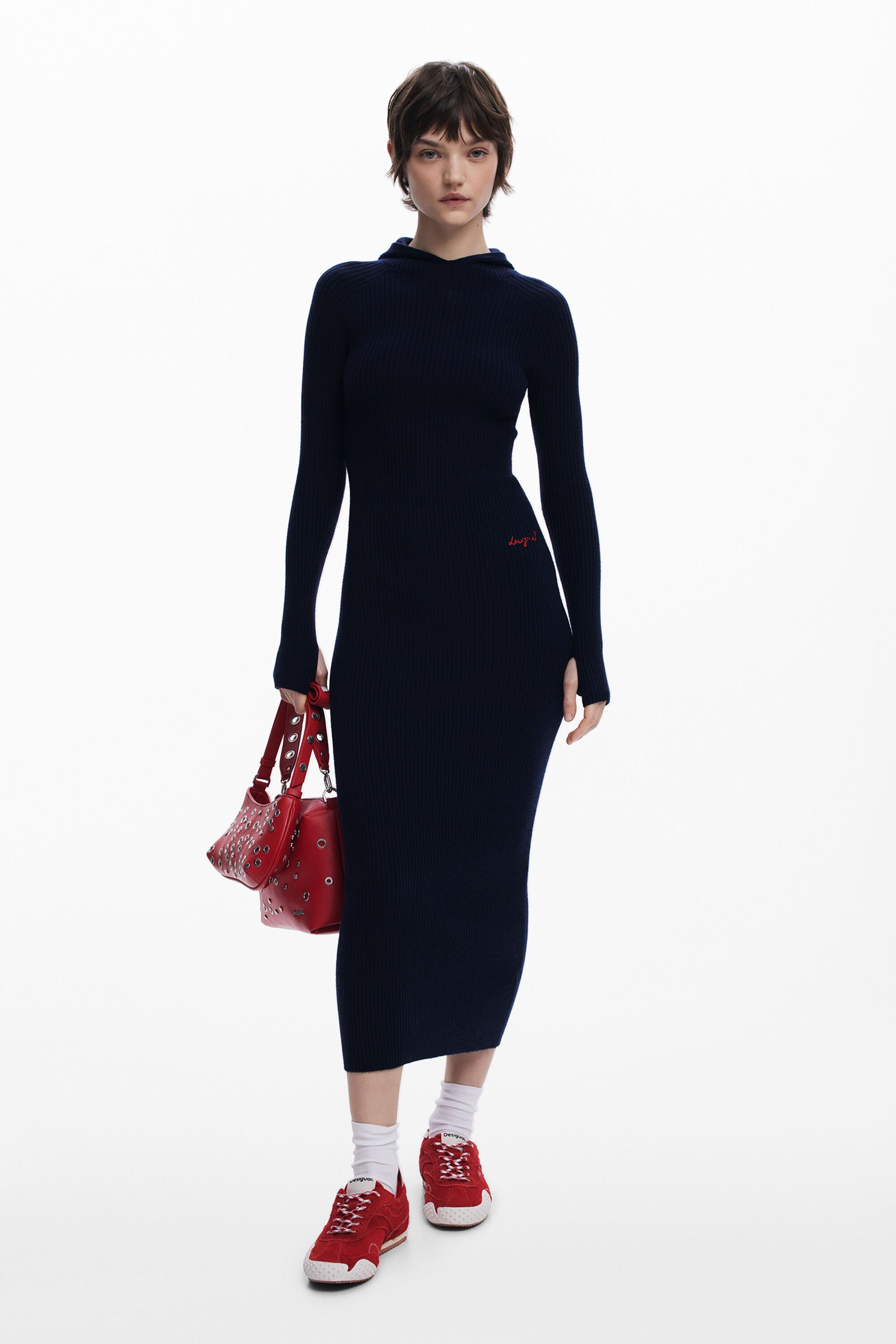 Fitted dress with hood - BLUE - S