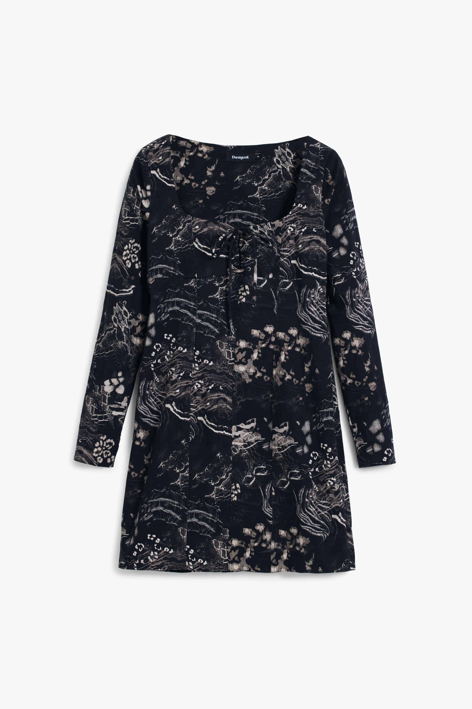 Desigual, Robe courte à encolure carrée, Coton, Noir, XL