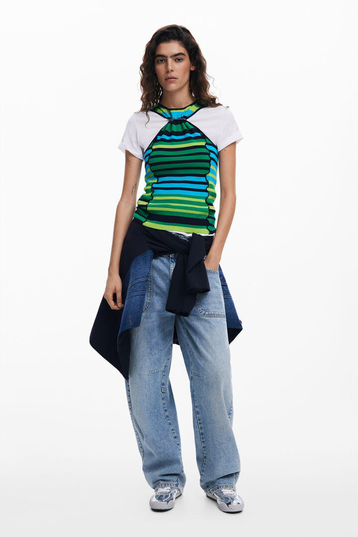 T-shirt en maille à rayures avec coutures | Desigual