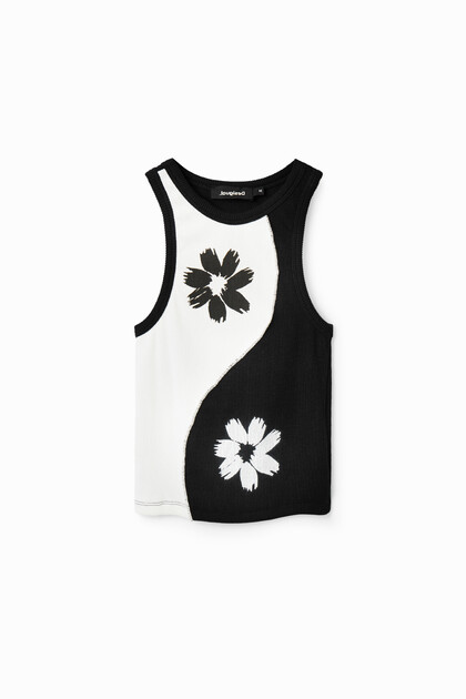 Two-tone slim ribbed T-shirt