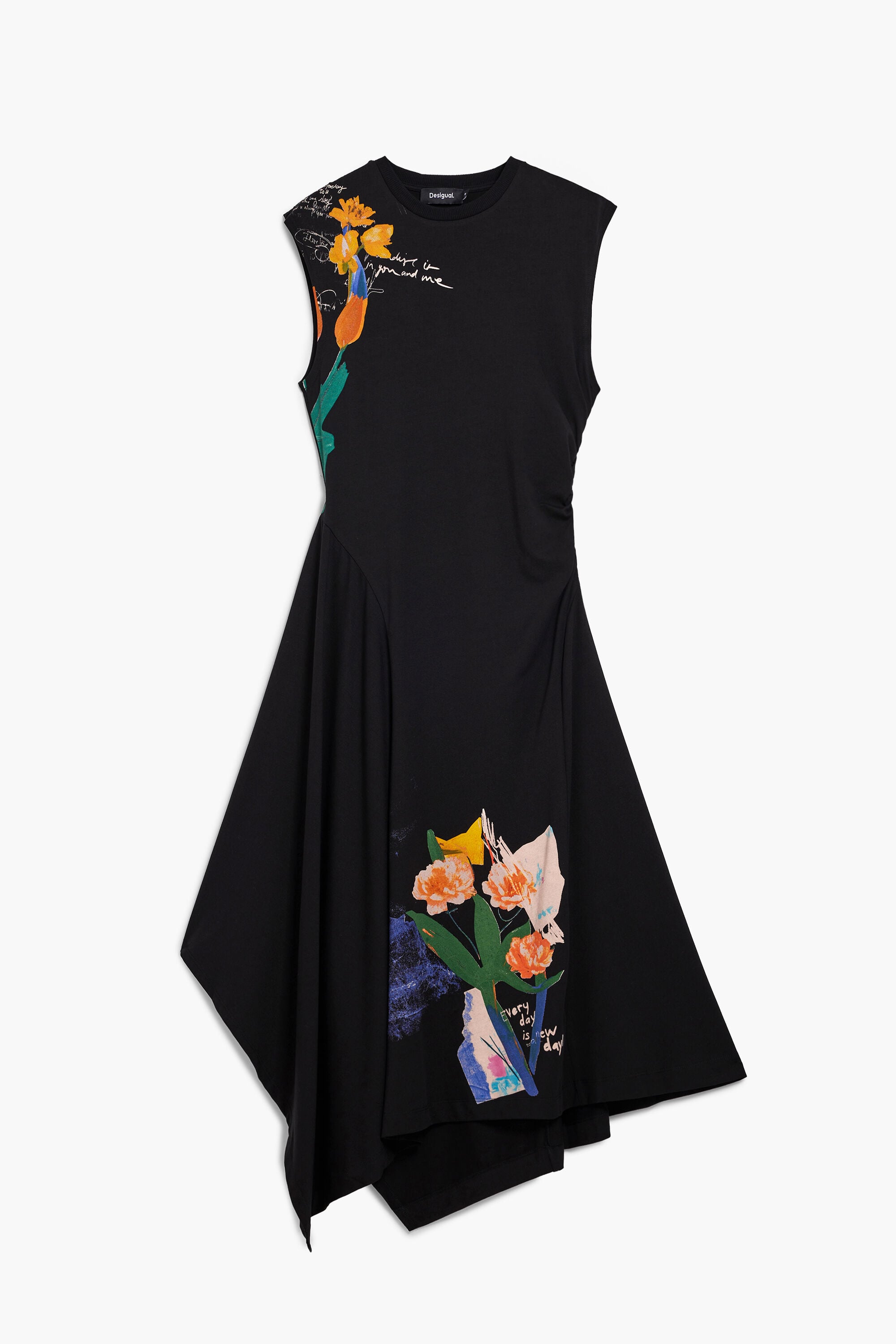花柄のアシンメトリードレス 黒 女性用 I Desigual.com