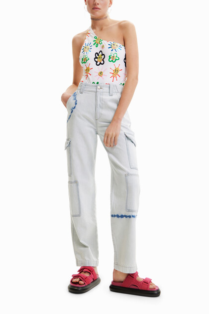 Jeans cargo tinta unita