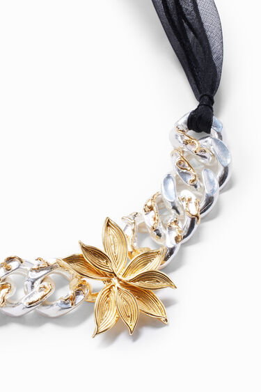 Collier fleur et chaîne plaqué or et argent Zalio | Desigual