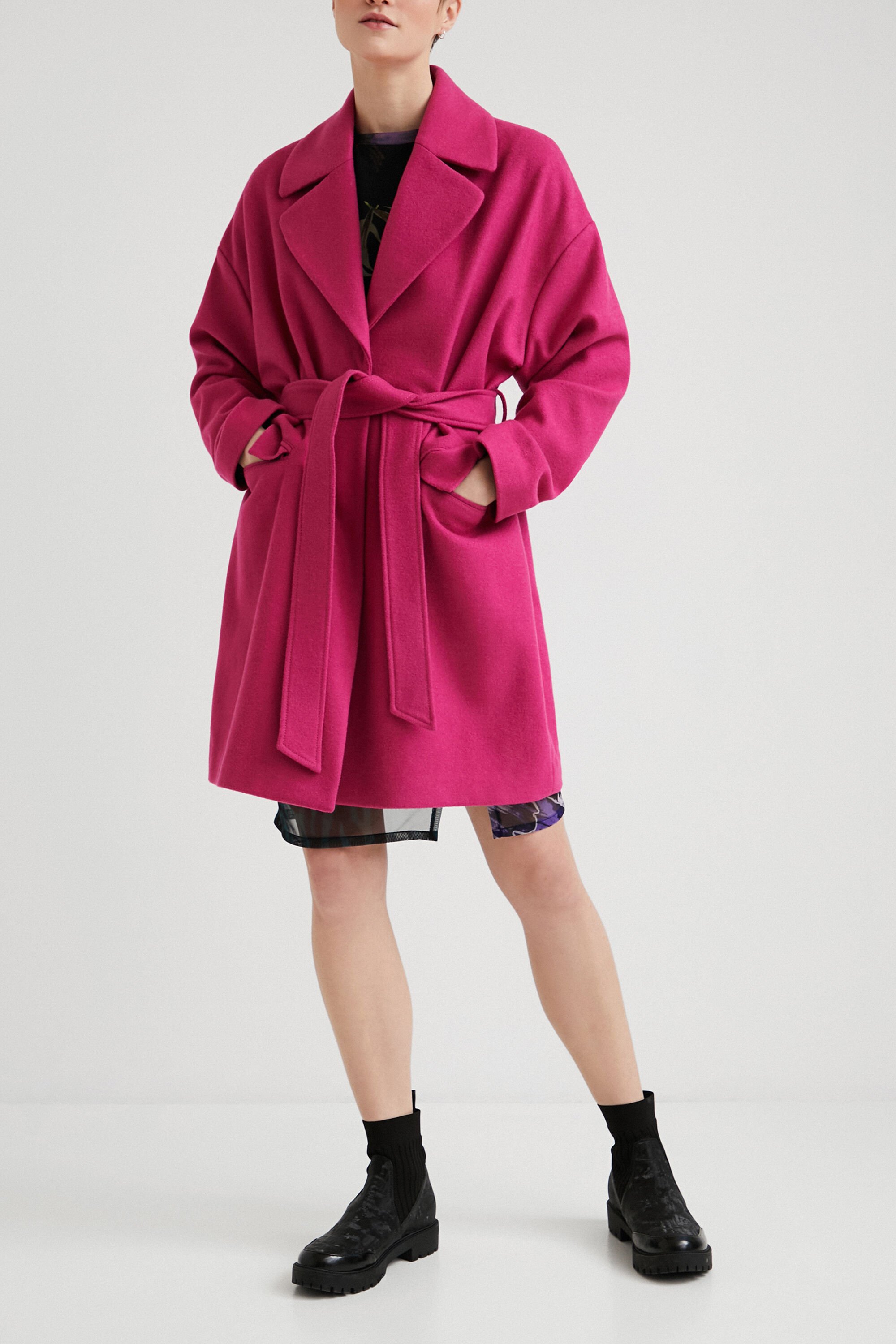 Manteau 3 4 laine ceinture