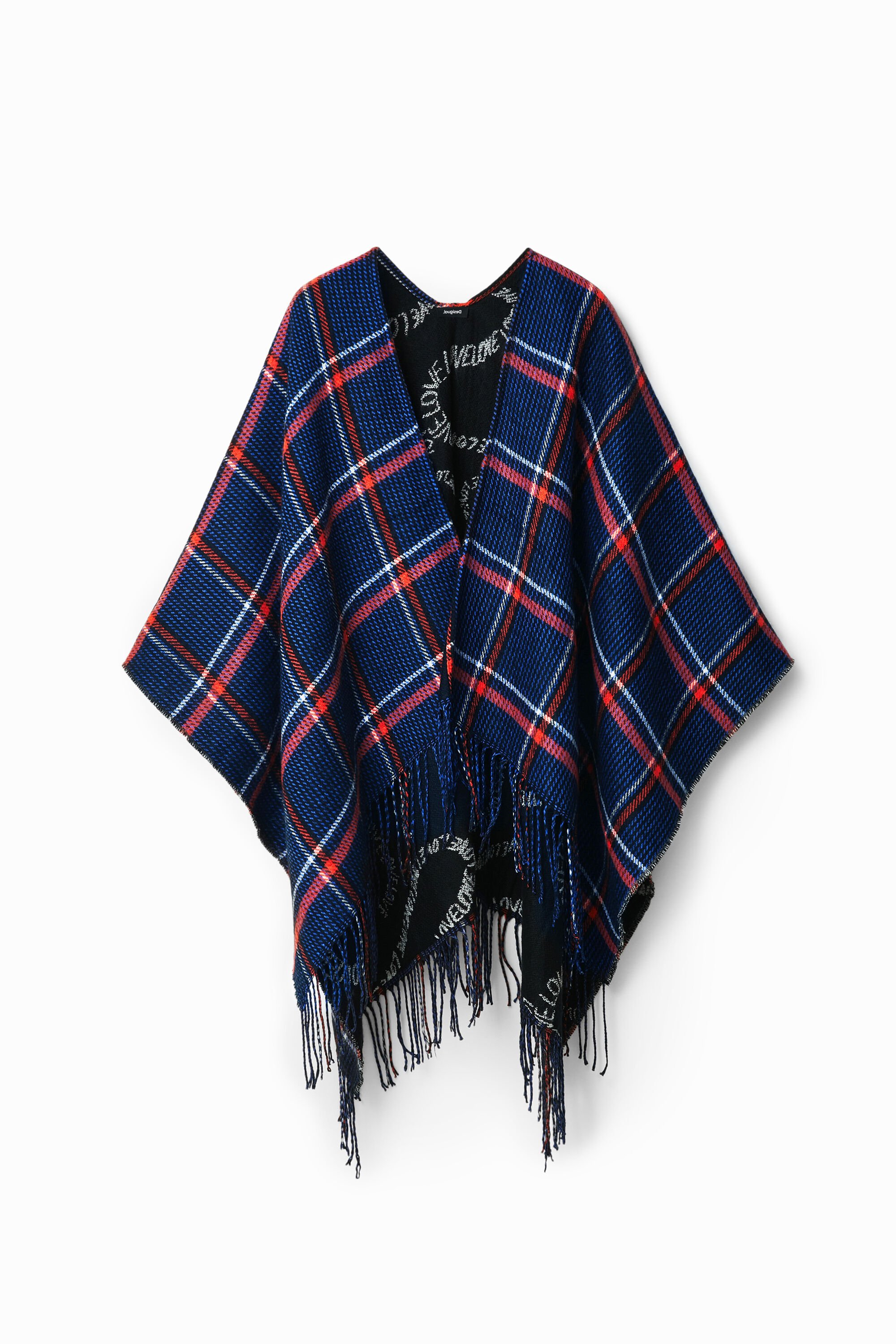 Reversible plaid poncho