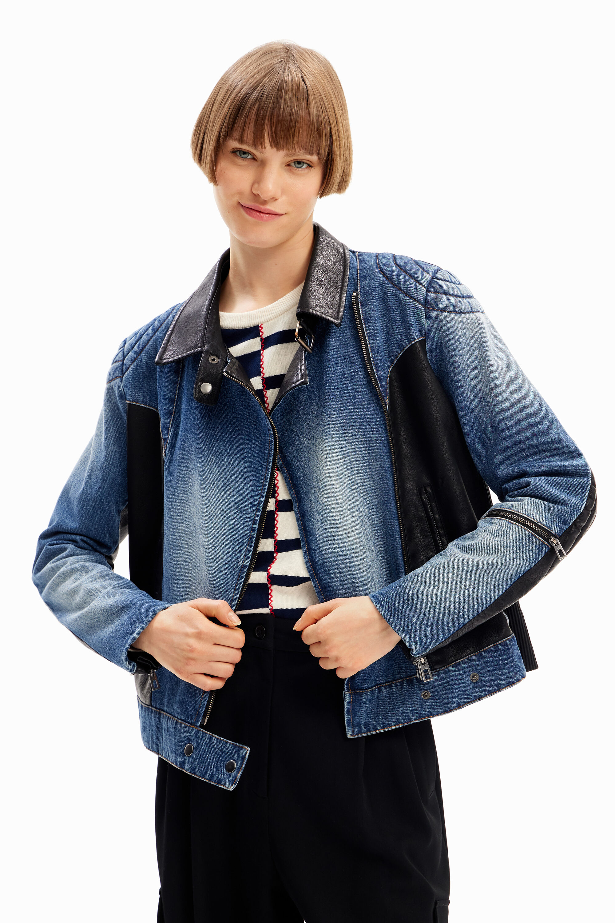 Men's Asymmetrical Zipper Blue Jean Motorcycle Jacket - Films Jackets