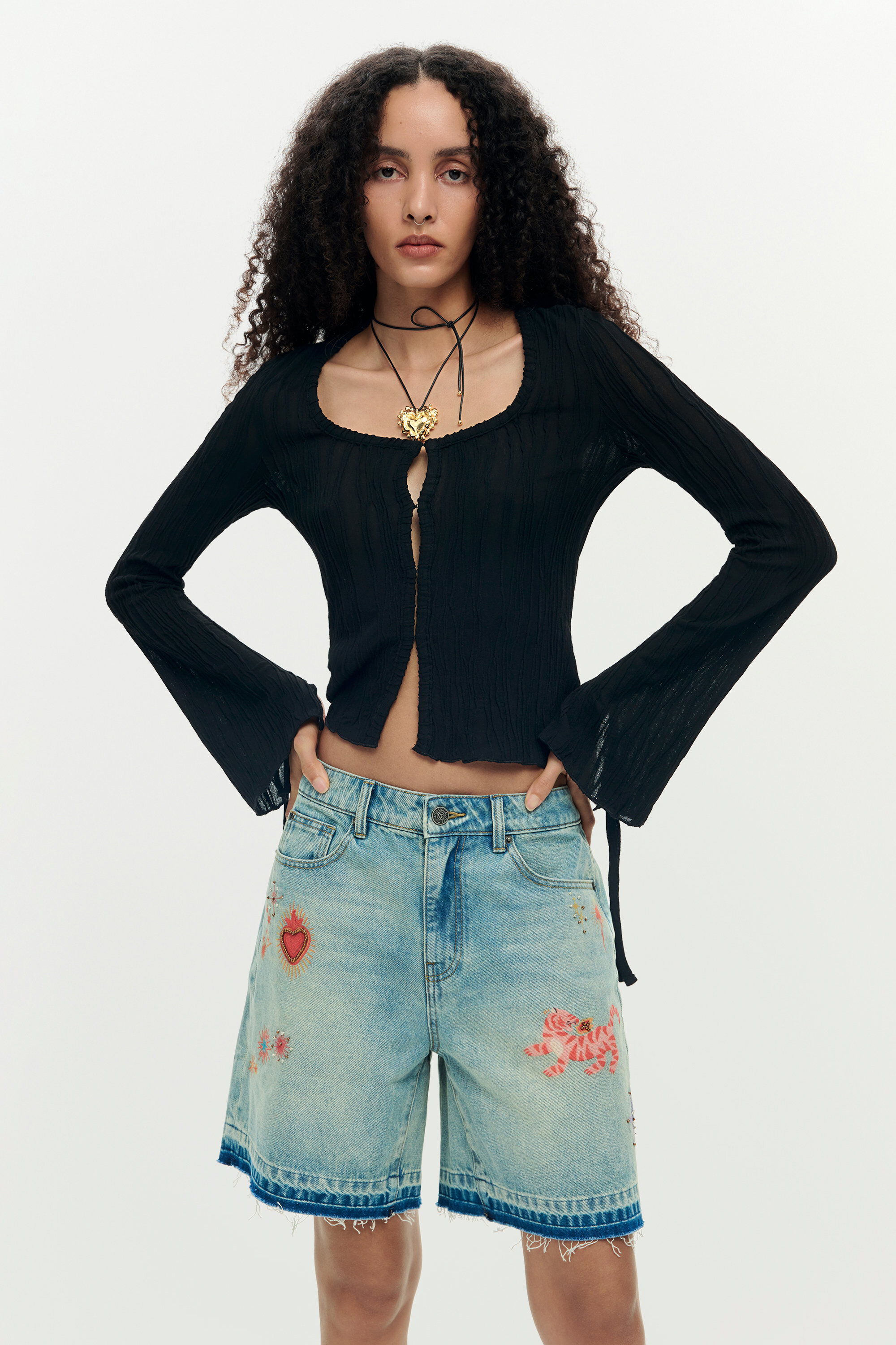 Desigual Donna Blu Bermuda In Denim Stampata, 36