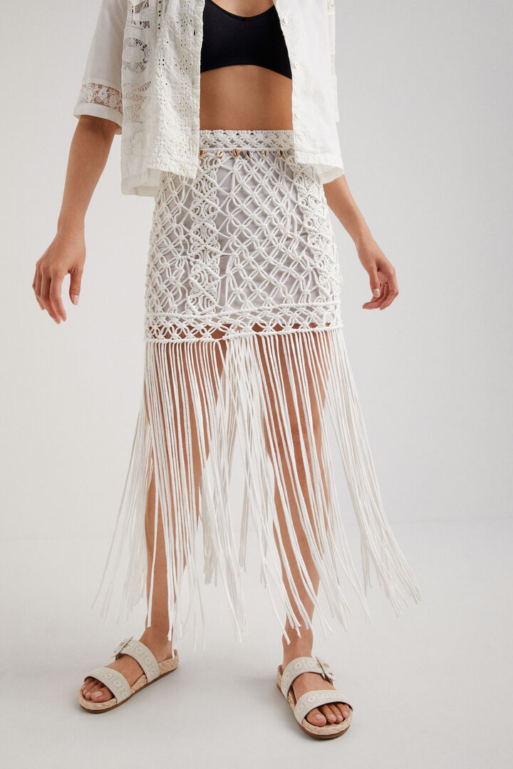 Minifalda de macramé con flecos | Desigual