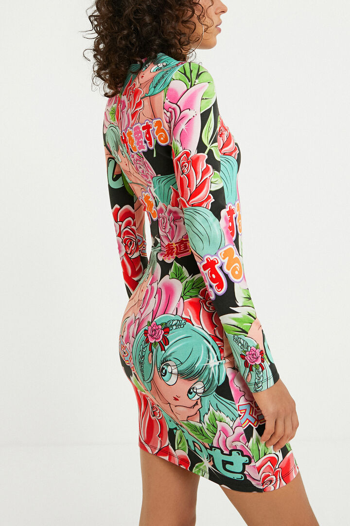 Vestit curt elàstic flors | Desigual