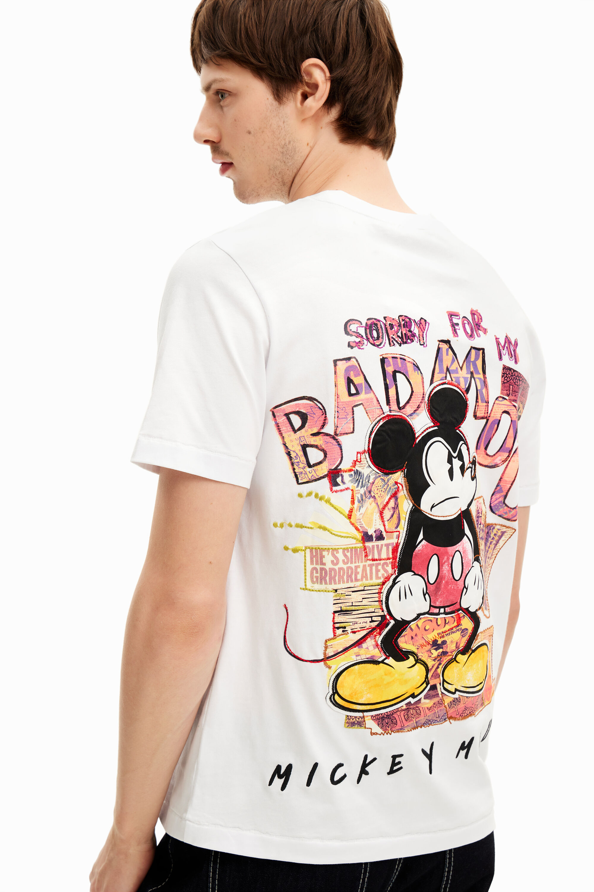 Desigual T-shirt met korte mouwen van Mickey Mouse en een zin. - WHITE