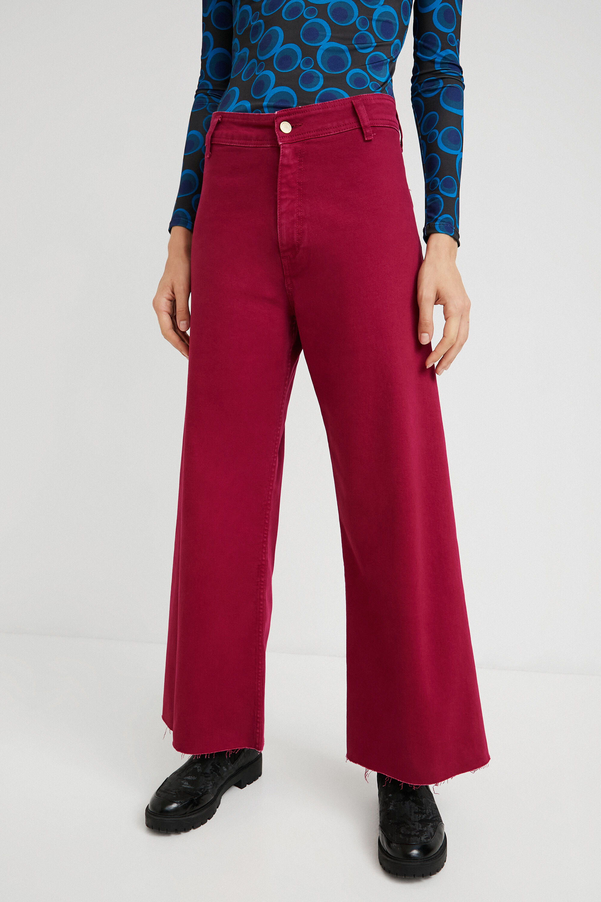 Shop Desigual Cropped Culotte Jeans In Red
