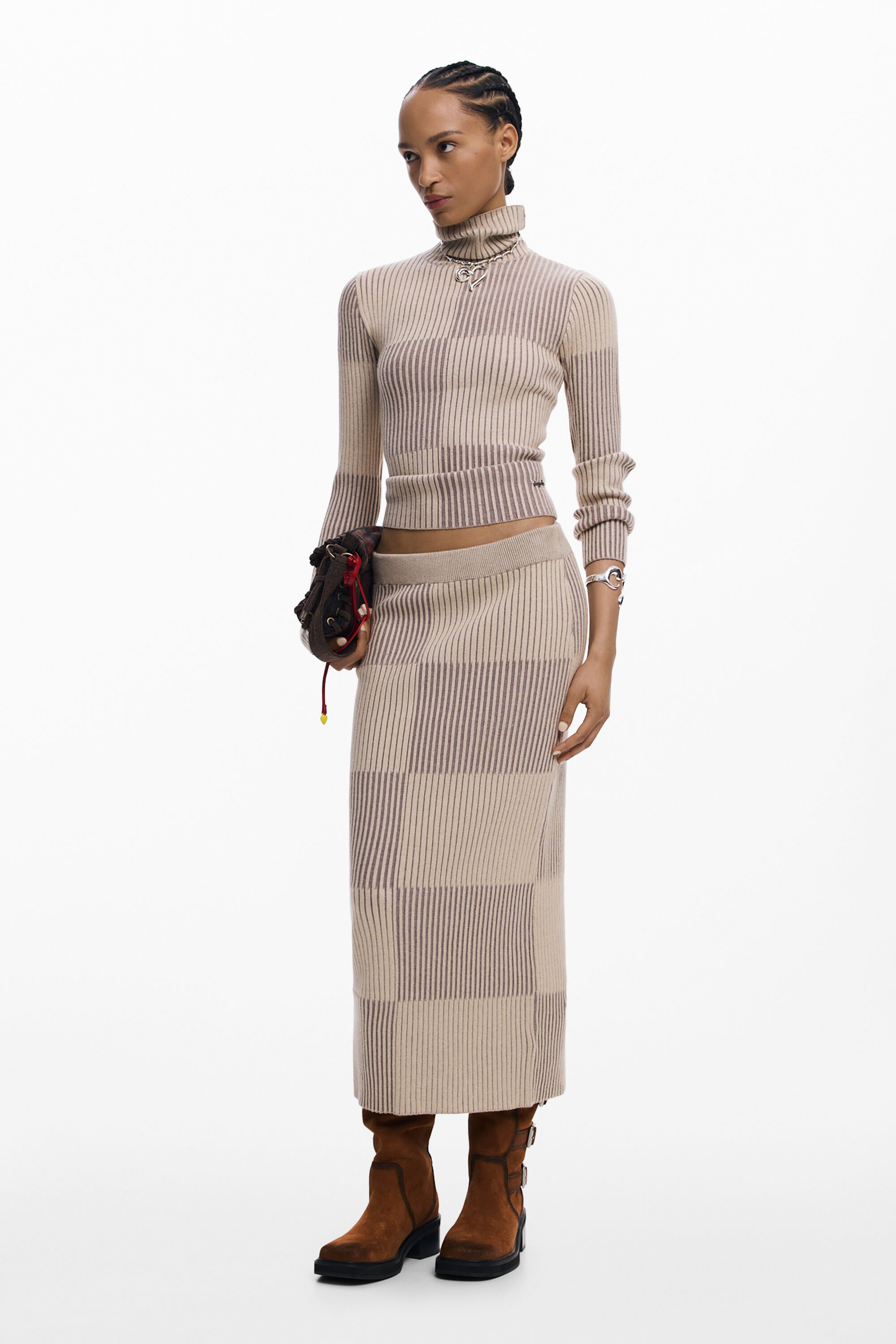 JERSEY CUELLO ALTO CUADROS - BROWN - M