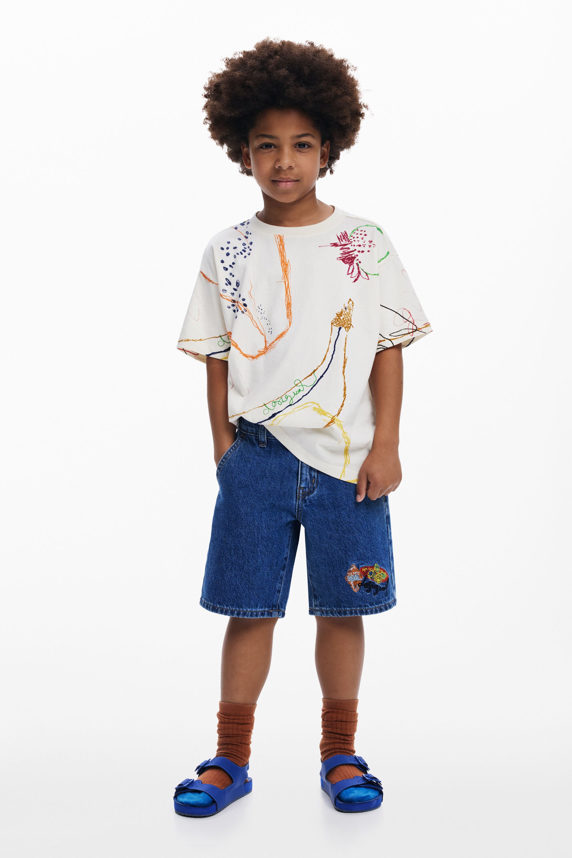 Bestickte Jeans-Bermuda