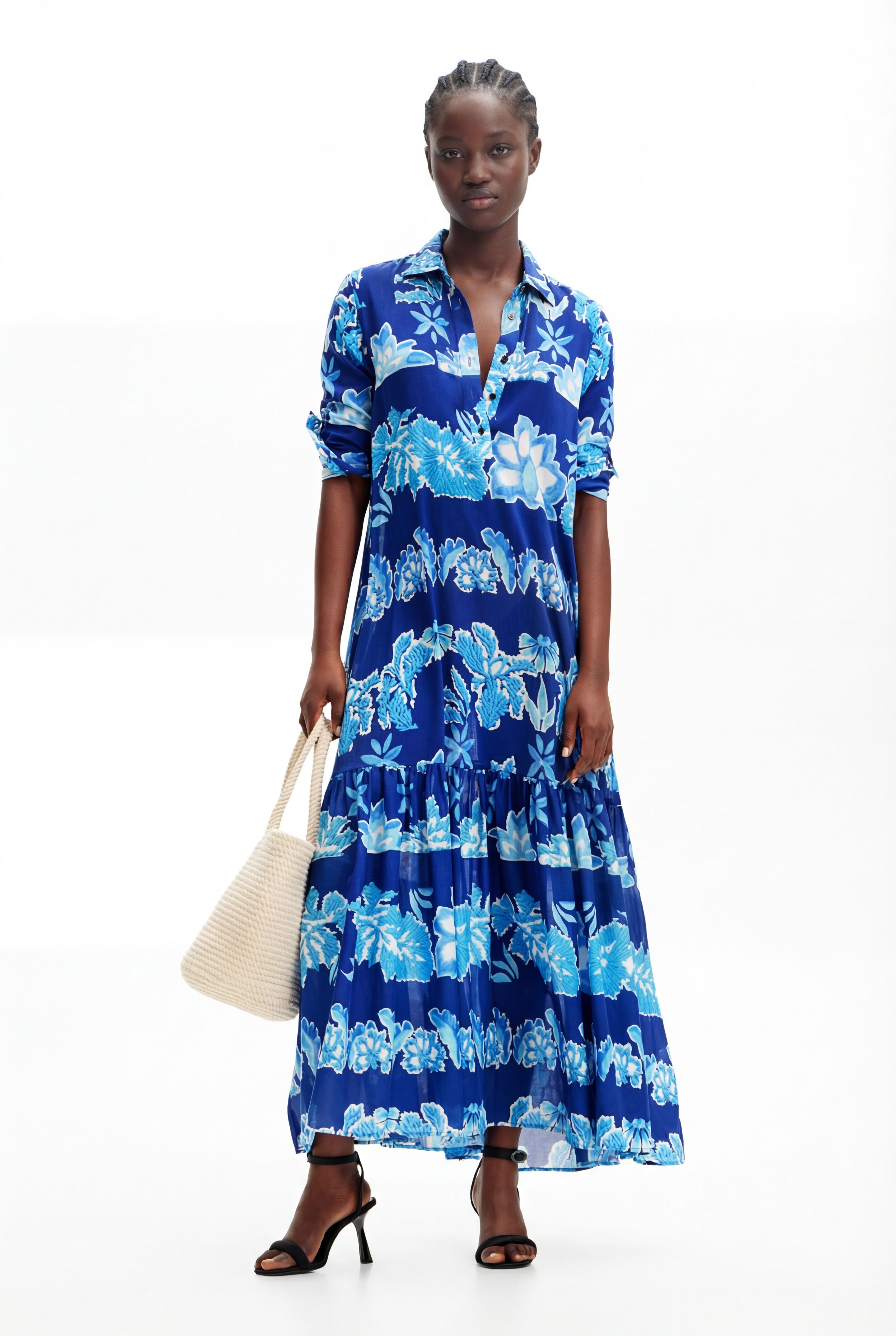 Vestido largo camisero hojas Stella Jean - BLUE - XS