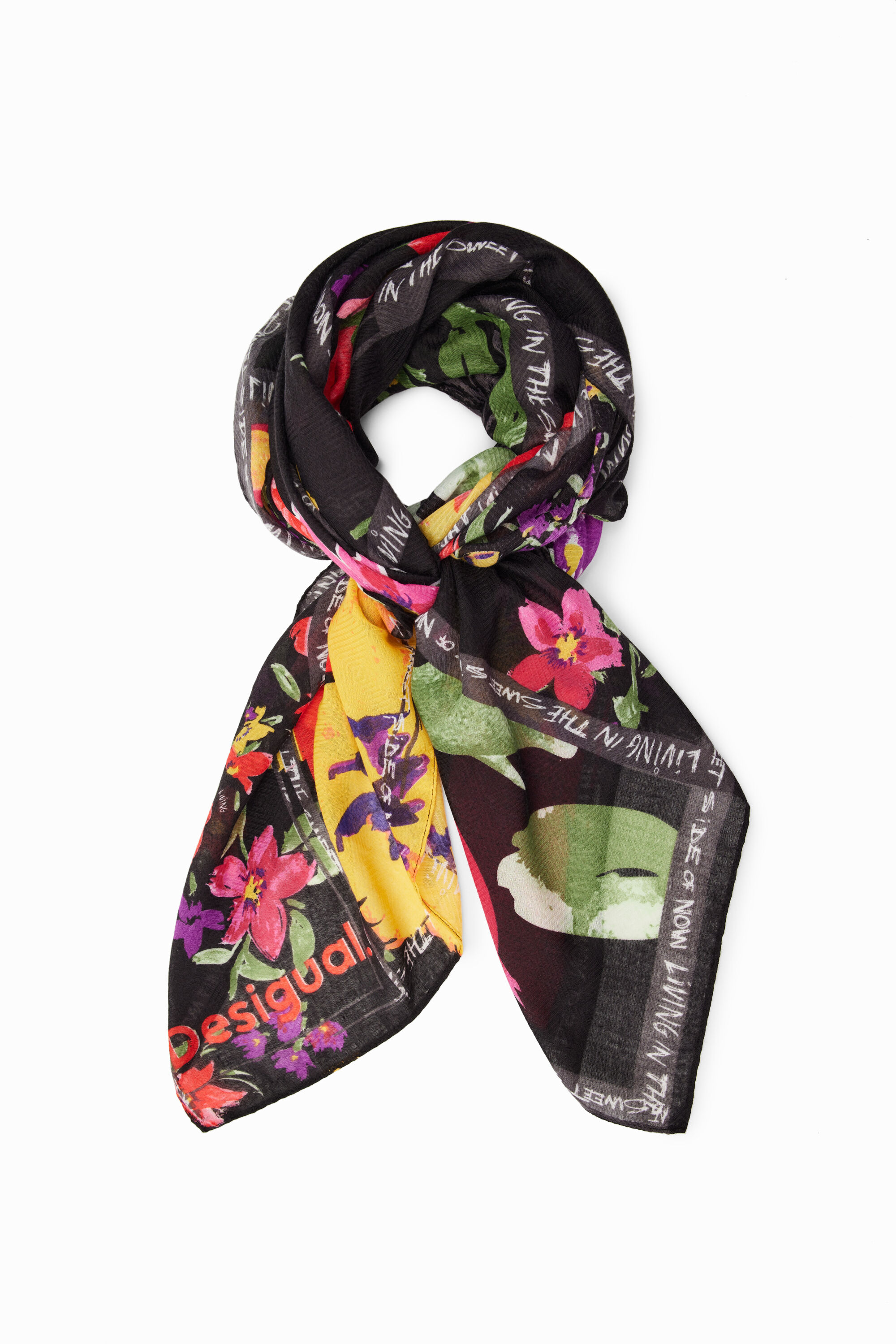 Desigual Floral patchwork rectangular foulard