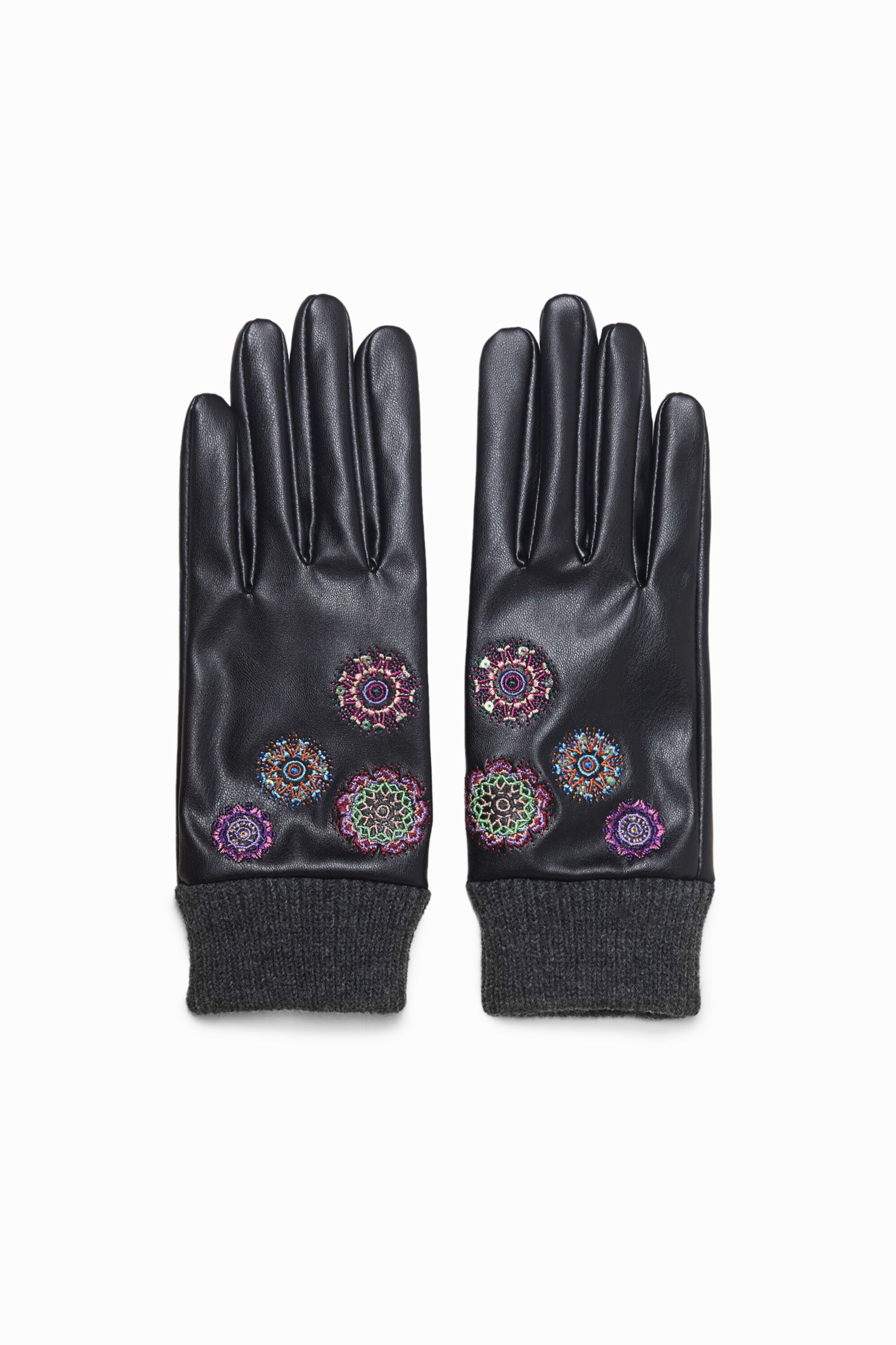 Gants cuir synth tique brod s