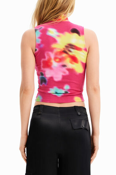 Geribd mouwloos T-shirt met bloemen | Desigual