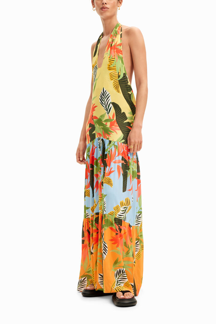 Tropical halter neck maxi dress | Desigual
