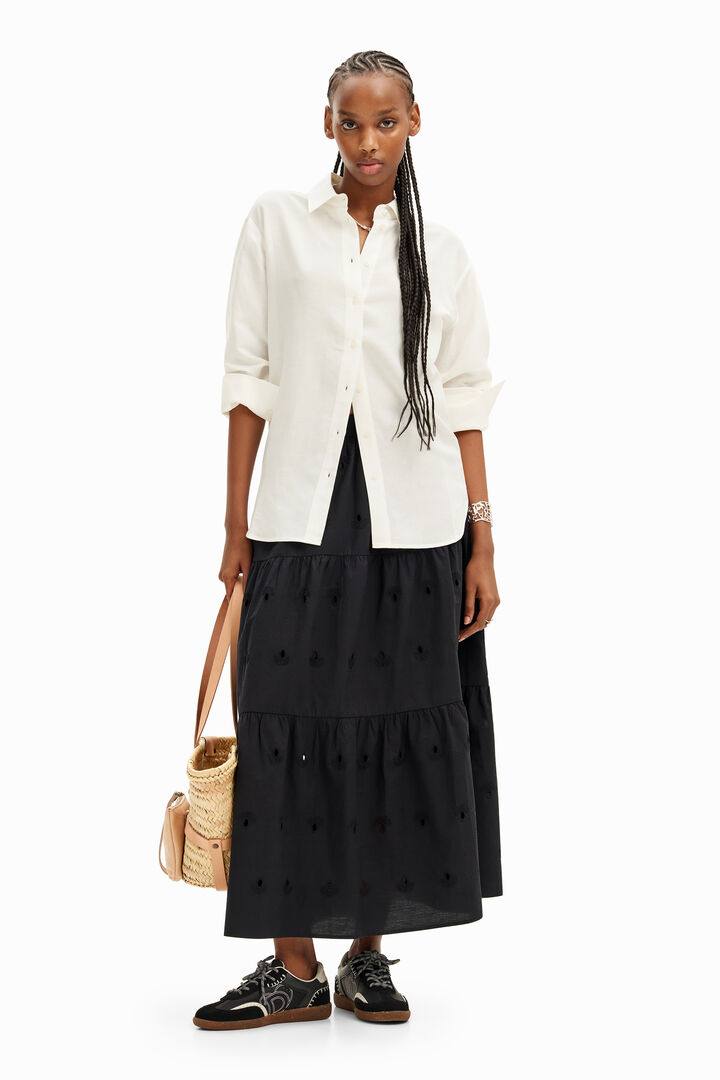 Swiss embroidery midi skirt | Desigual