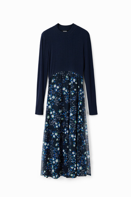 Combination floral midi dress