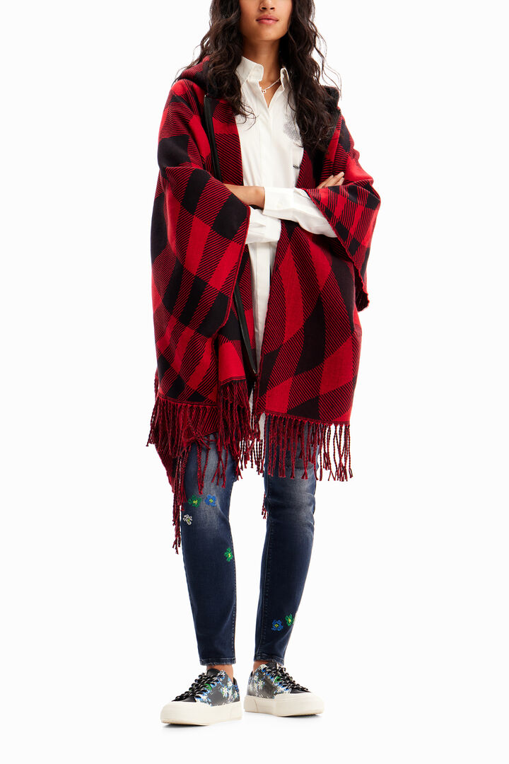 Plaid hooded poncho | Desigual