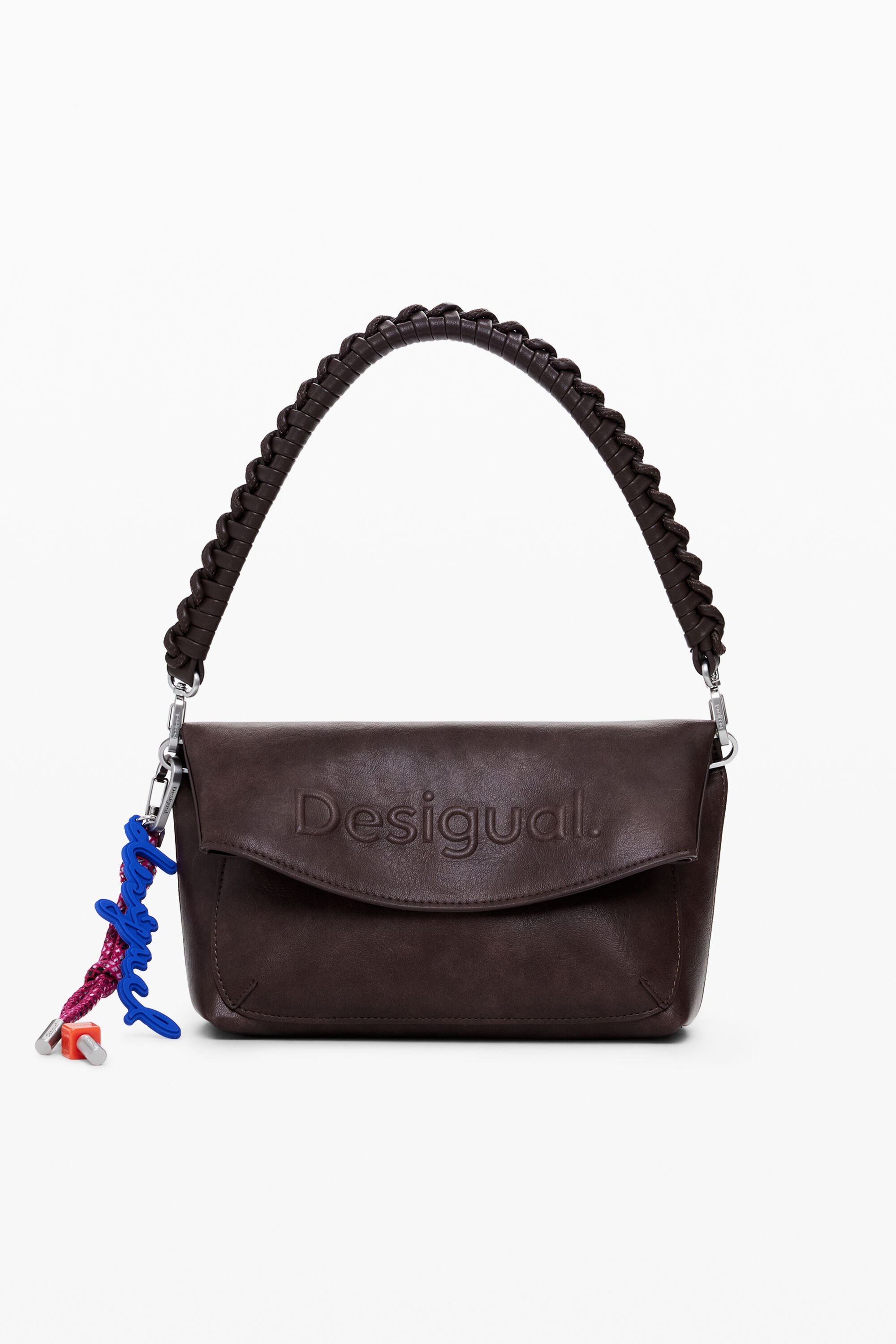 Desigual Medium faux suede bag with 3D logo - BROWN