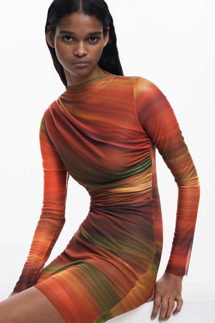 Draped tulle short dress | Desigual