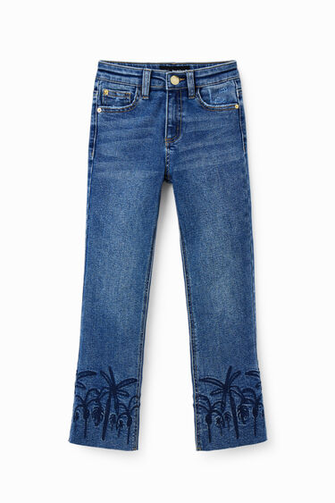 Lange flared jeans met borduursels | Desigual