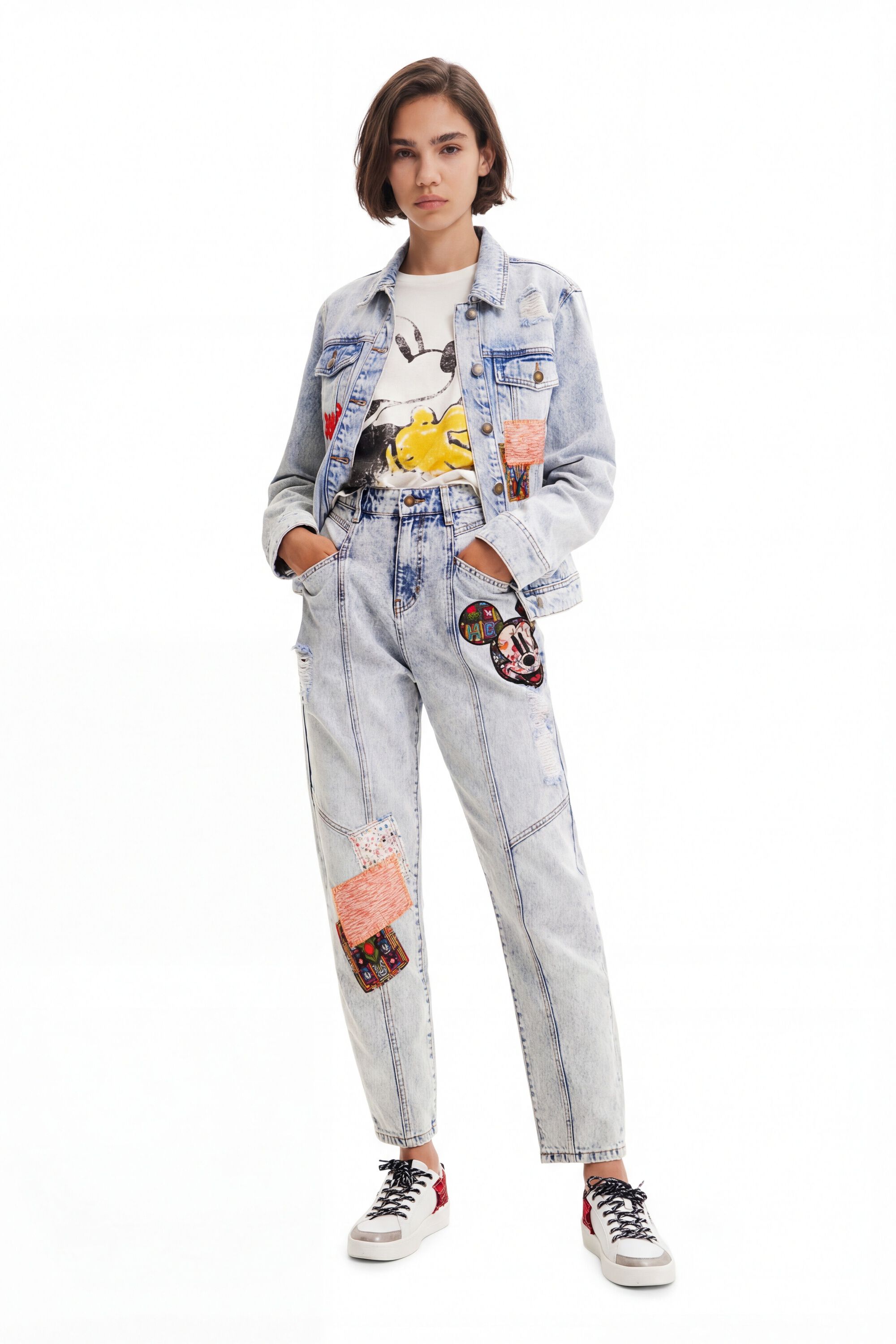 Desigual, Entspannte Jeans Disney-Kultfigur Micky Maus, Baumwolle, Blau, XL