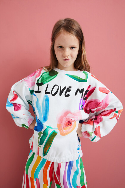 Sweat-shirt floral "I love me"