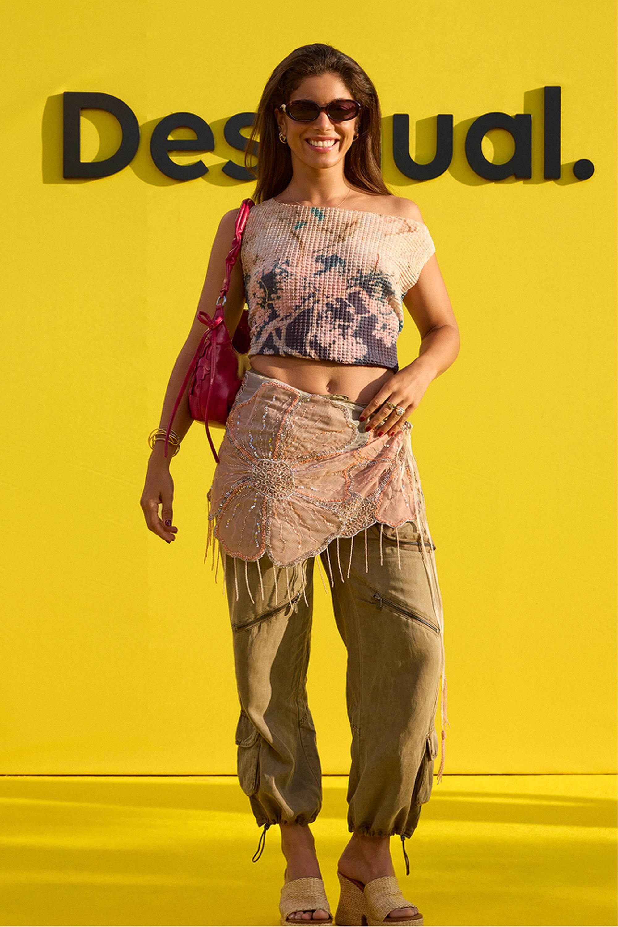 Top Estampado Sin Mangas, Poliester, Azul, XS