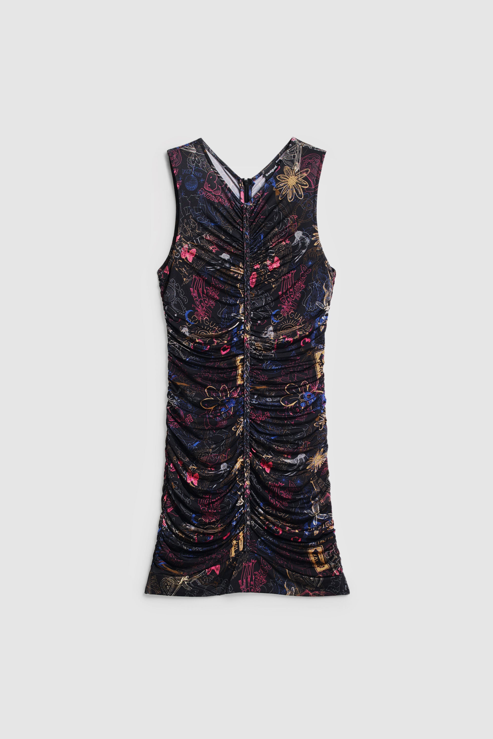 Vestido corto grafitti, Viscosa, Negro,