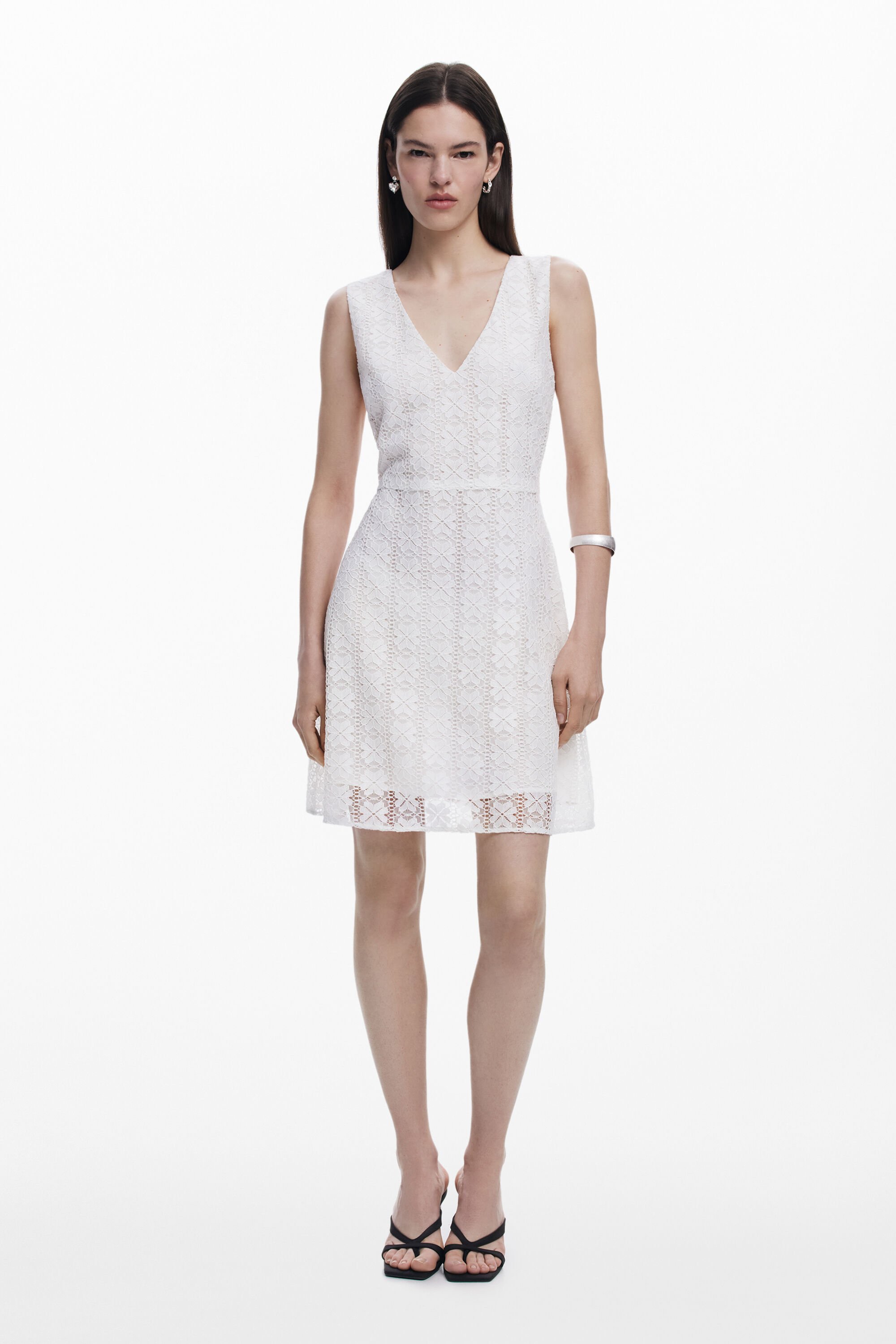 Desigual Mouwloze kanten jurk - WHITE