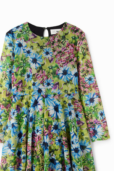 Vestido manga larga tul flores | Desigual