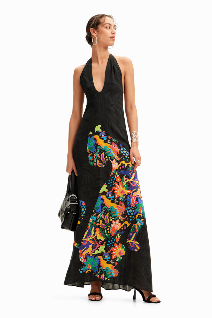 Jungle design maxi halter neck dress | Desigual