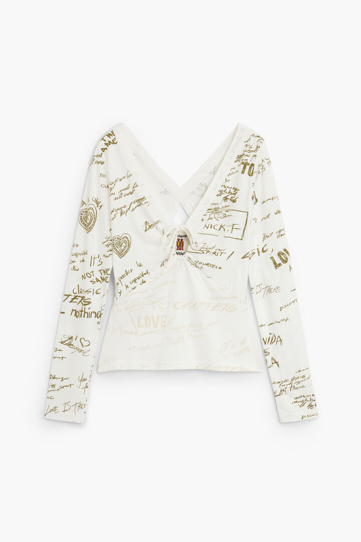 Tricou vintage cu m&acirc;necă lungă imprimată
