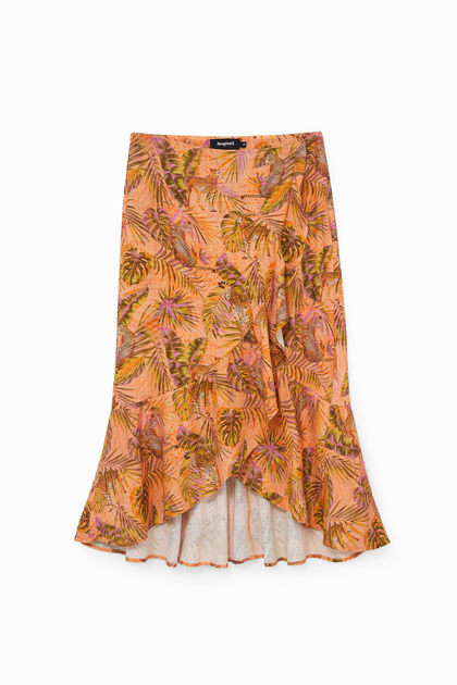 Spódnica z falbankami w tropikalny deseń