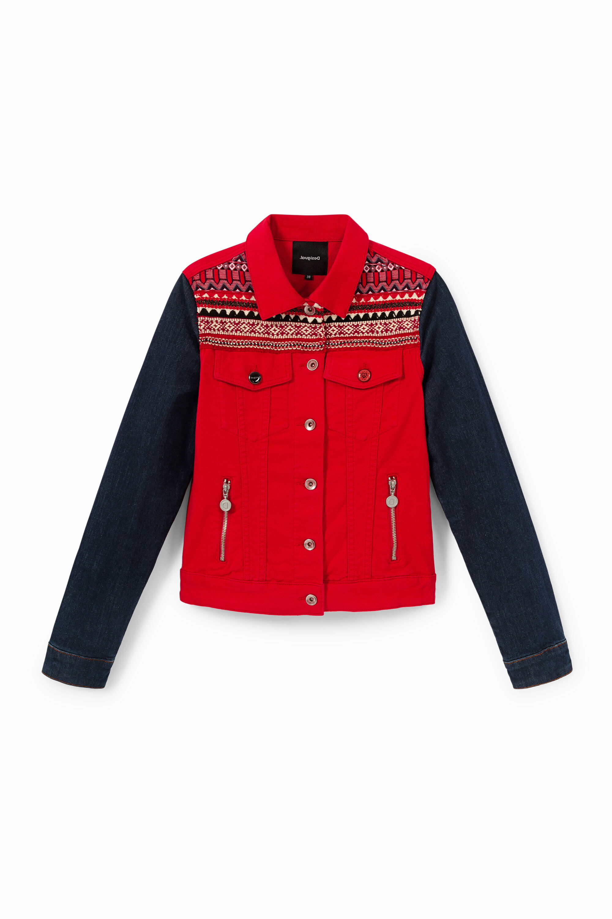 Veste en jean multicolore a frises