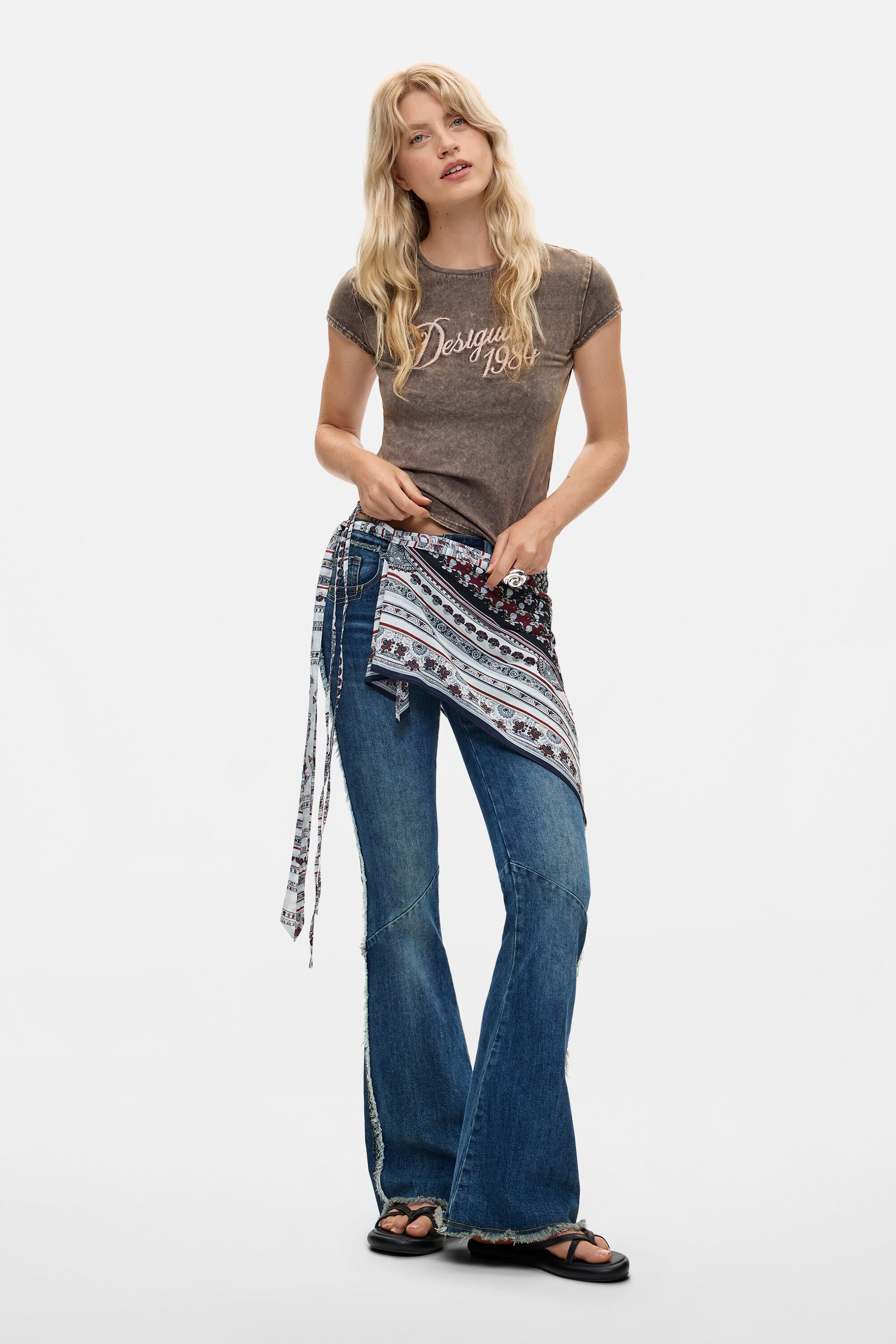 Foulard Triangular Estampado, Mujer, Viscosa, Blanco, U
