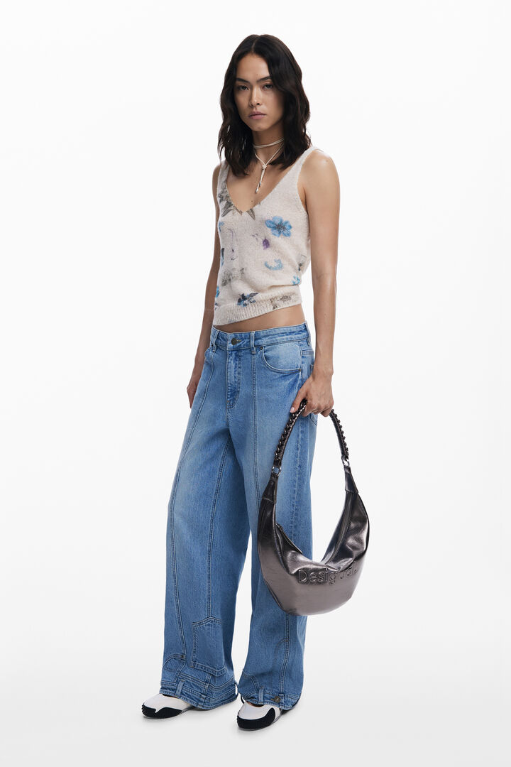Közepes méretű, 3D logós, fényes vállpántos táska | Desigual