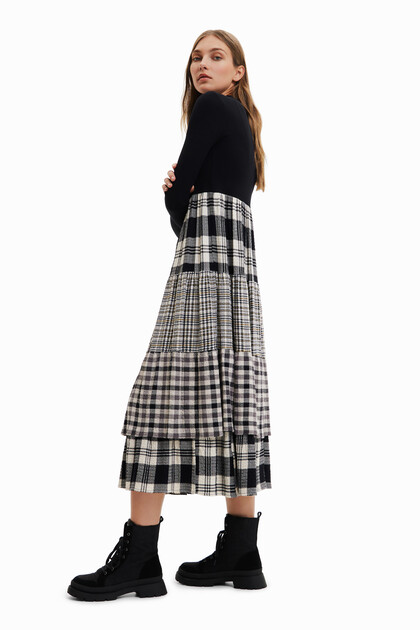 Midi dress with plaid skirt