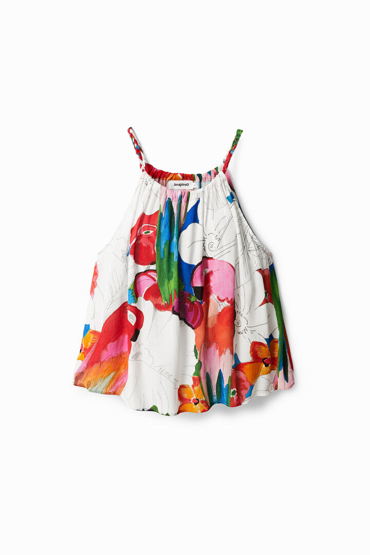 Halter nyakú blúz trópusi mintával | Desigual
