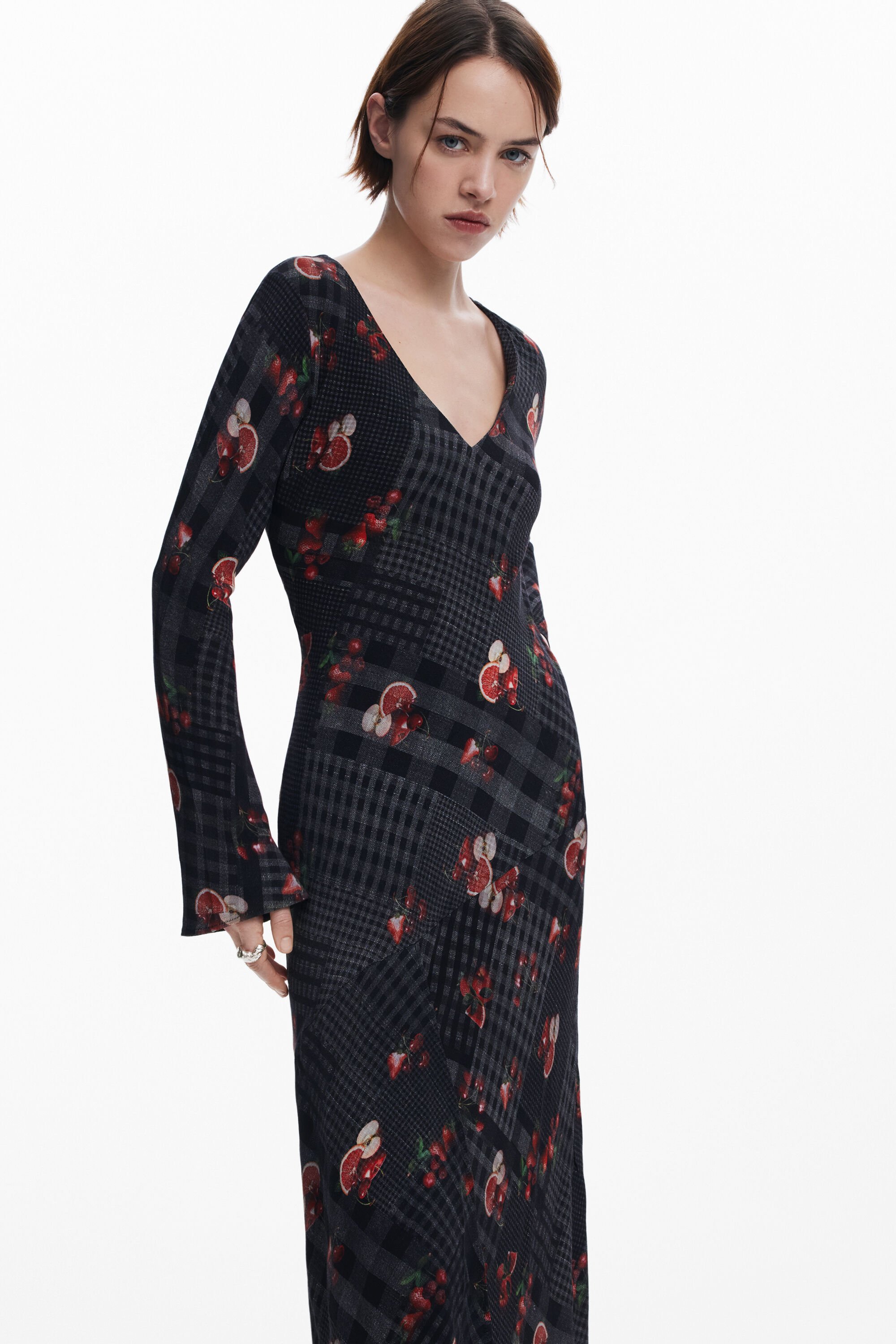 Desigual Midi Dress With Checks In Black
