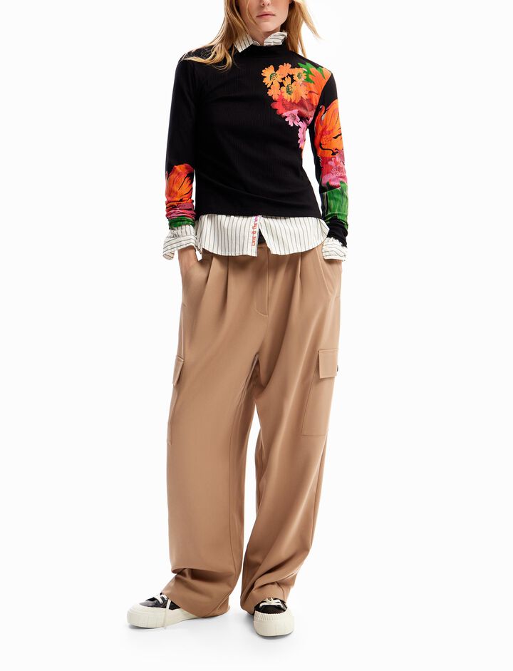 Camiseta canalé flores | Desigual